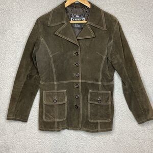 Urban Vibe Mode Jacket Womens Large Brown 100% Leather Suede Contrast Stitch